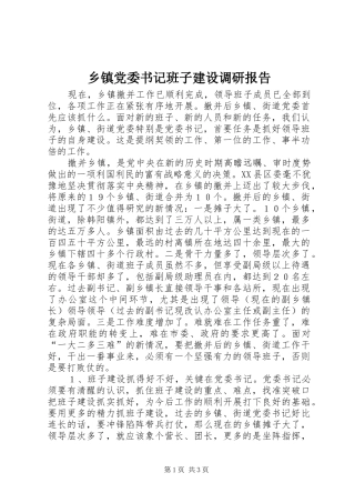 乡镇党委书记班子建设调研报告