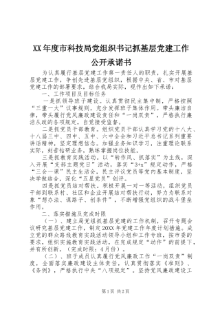 年度市科技局党组织书记抓基层党建工作公开承诺书