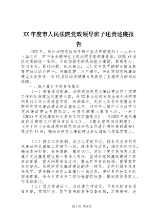 年度市人民法院党政领导班子述责述廉报告