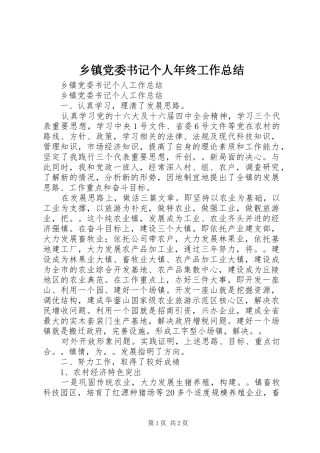 乡镇党委书记个人年终工作总结
