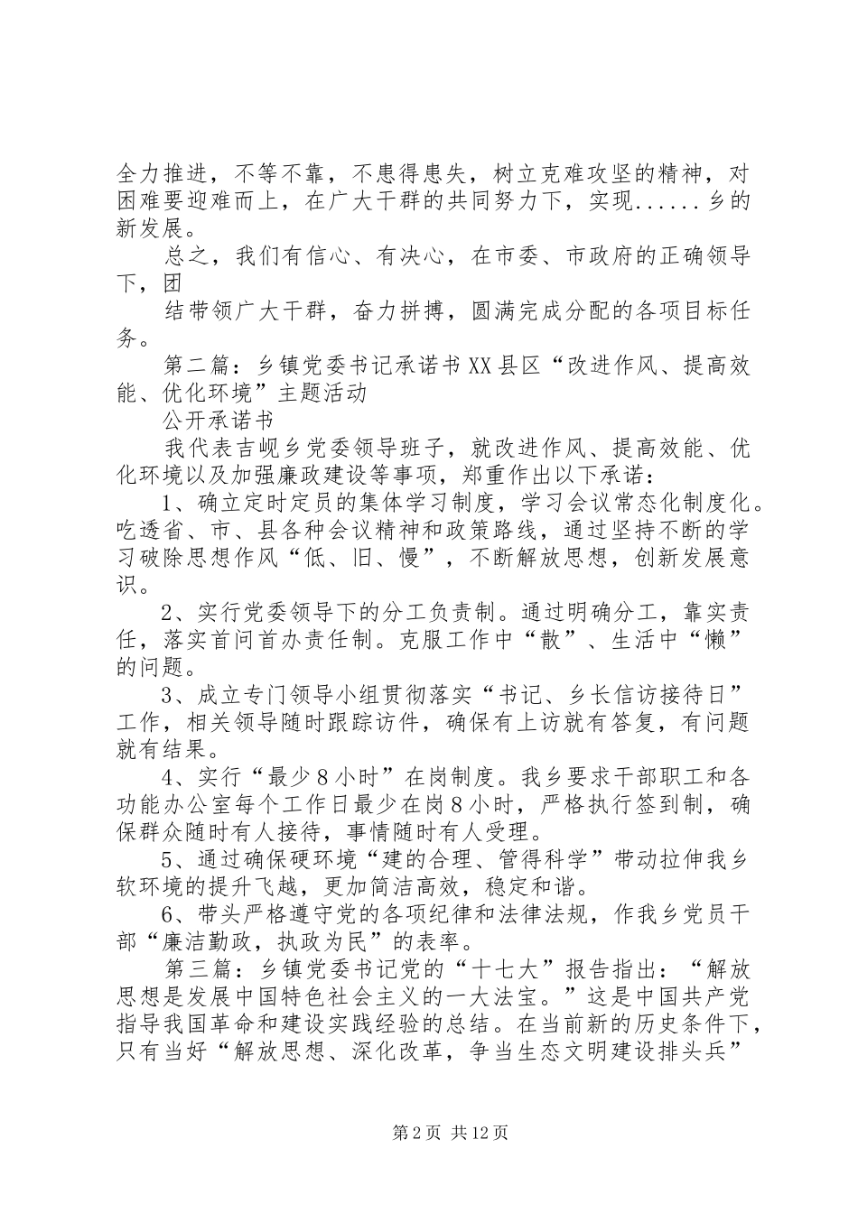 乡镇党委书记工作承诺_第2页