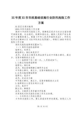 年度市市政基础设施行业防汛抢险工作方案
