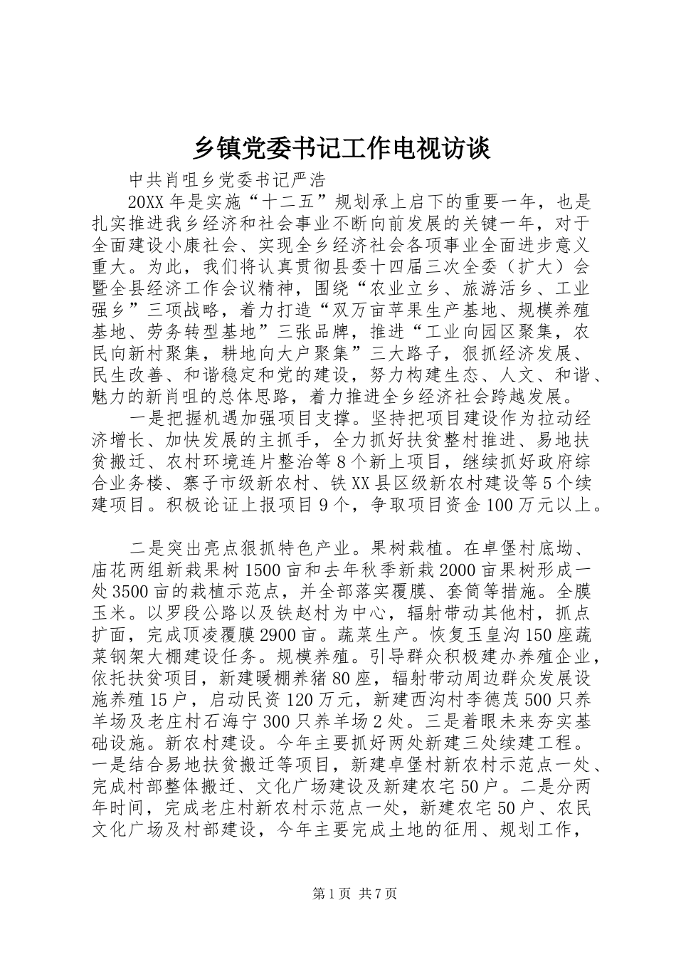 乡镇党委书记工作电视访谈_第1页