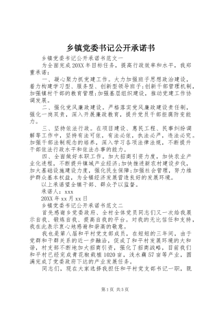乡镇党委书记公开承诺书