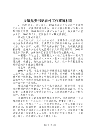 乡镇党委书记农村工作事迹材料