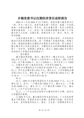 乡镇党委书记任期经济责任述职报告