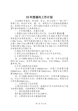 年度通风工作计划