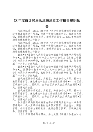 年度统计局局长述廉述责工作报告述职报告