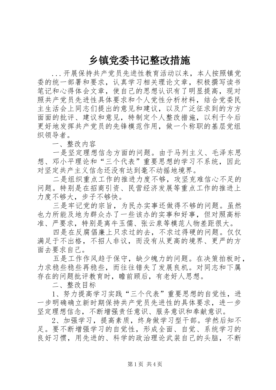 乡镇党委书记整改措施_第1页