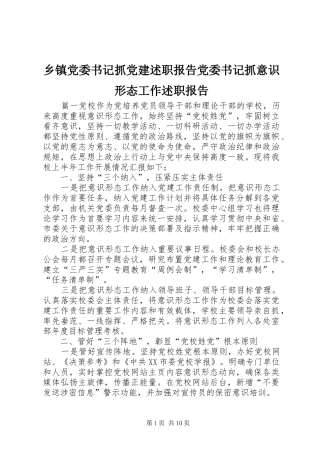 乡镇党委书记抓党建述职报告党委书记抓意识形态工作述职报告