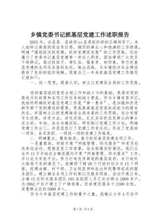 乡镇党委书记抓基层党建工作述职报告