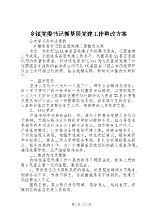 乡镇党委书记抓基层党建工作整改方案