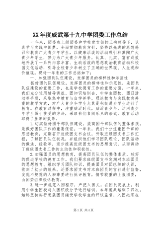 年度威武第十九中学团委工作总结
