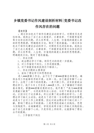 乡镇党委书记作风建设剖析材料党委书记改作风存在的问题