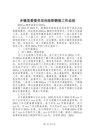 乡镇党委委员双向挂职锻炼工作总结