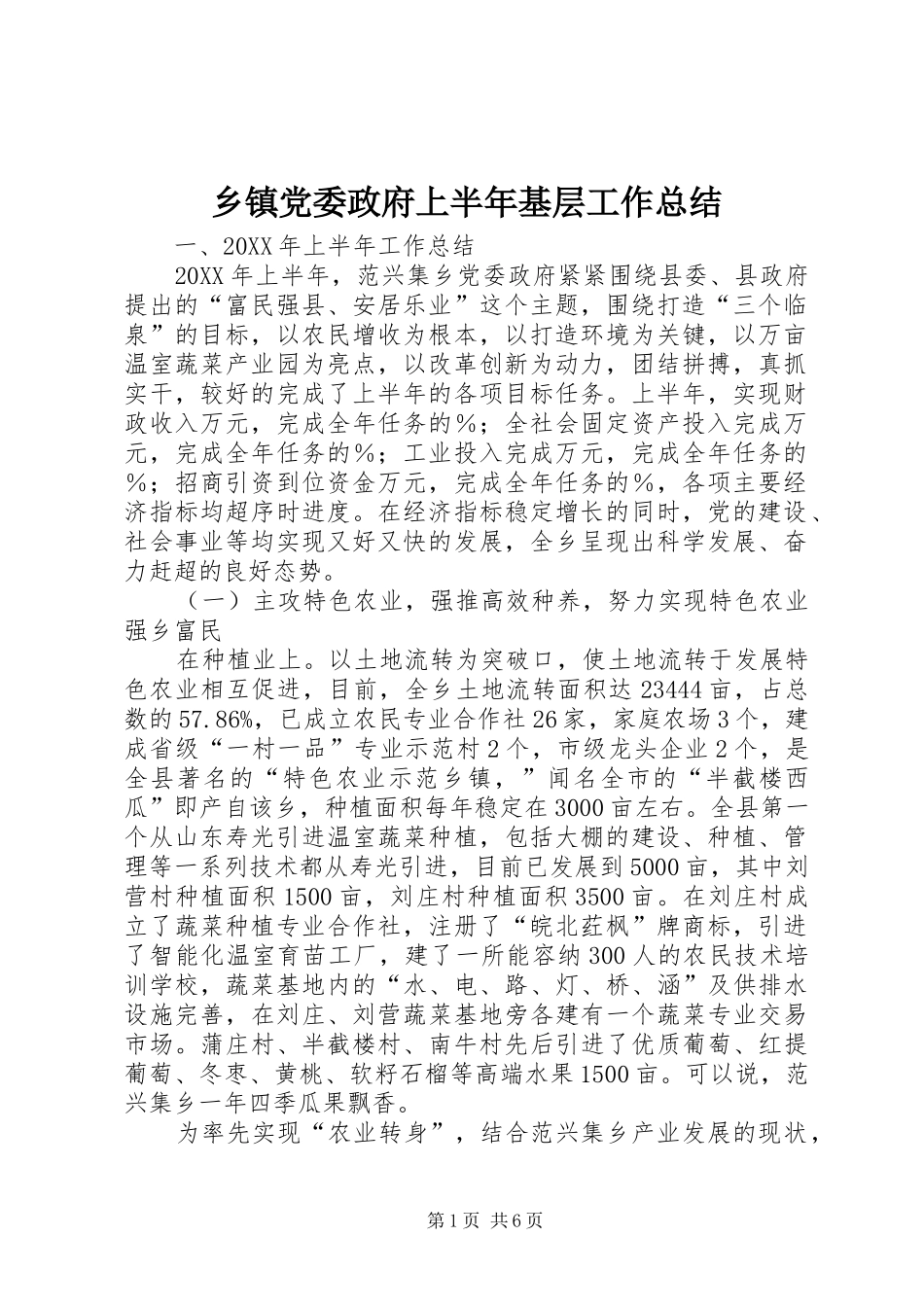 乡镇党委政府上半年基层工作总结_第1页