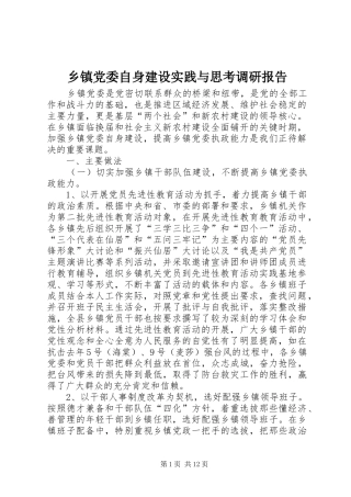 乡镇党委自身建设实践与思考调研报告