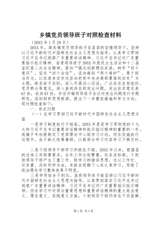 乡镇党员领导班子对照检查材料