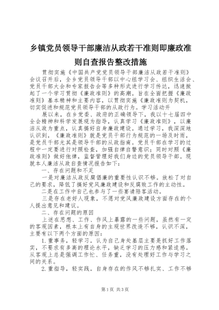 乡镇党员领导干部廉洁从政若干准则即廉政准则自查报告整改措施