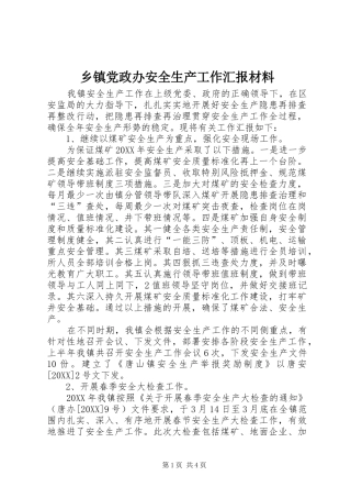 乡镇党政办安全生产工作汇报材料