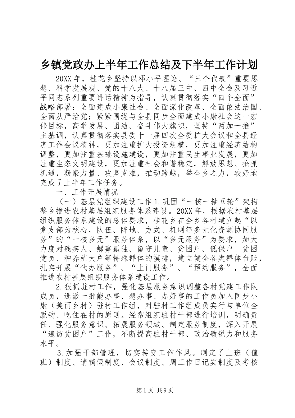 乡镇党政办上半年工作总结及下半年工作计划_第1页