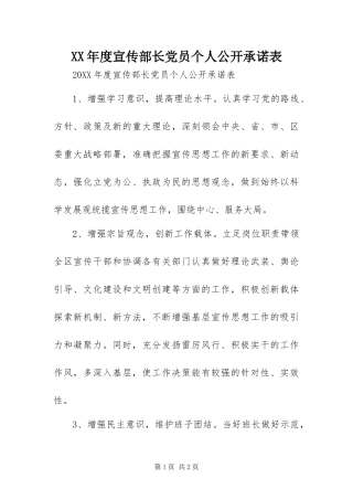 年度宣传部长党员个人公开承诺表