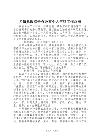 乡镇党政综合办公室个人年终工作总结