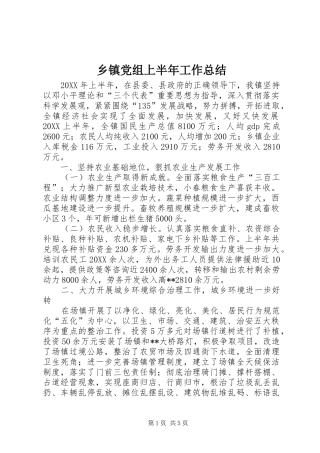 乡镇党组上半年工作总结