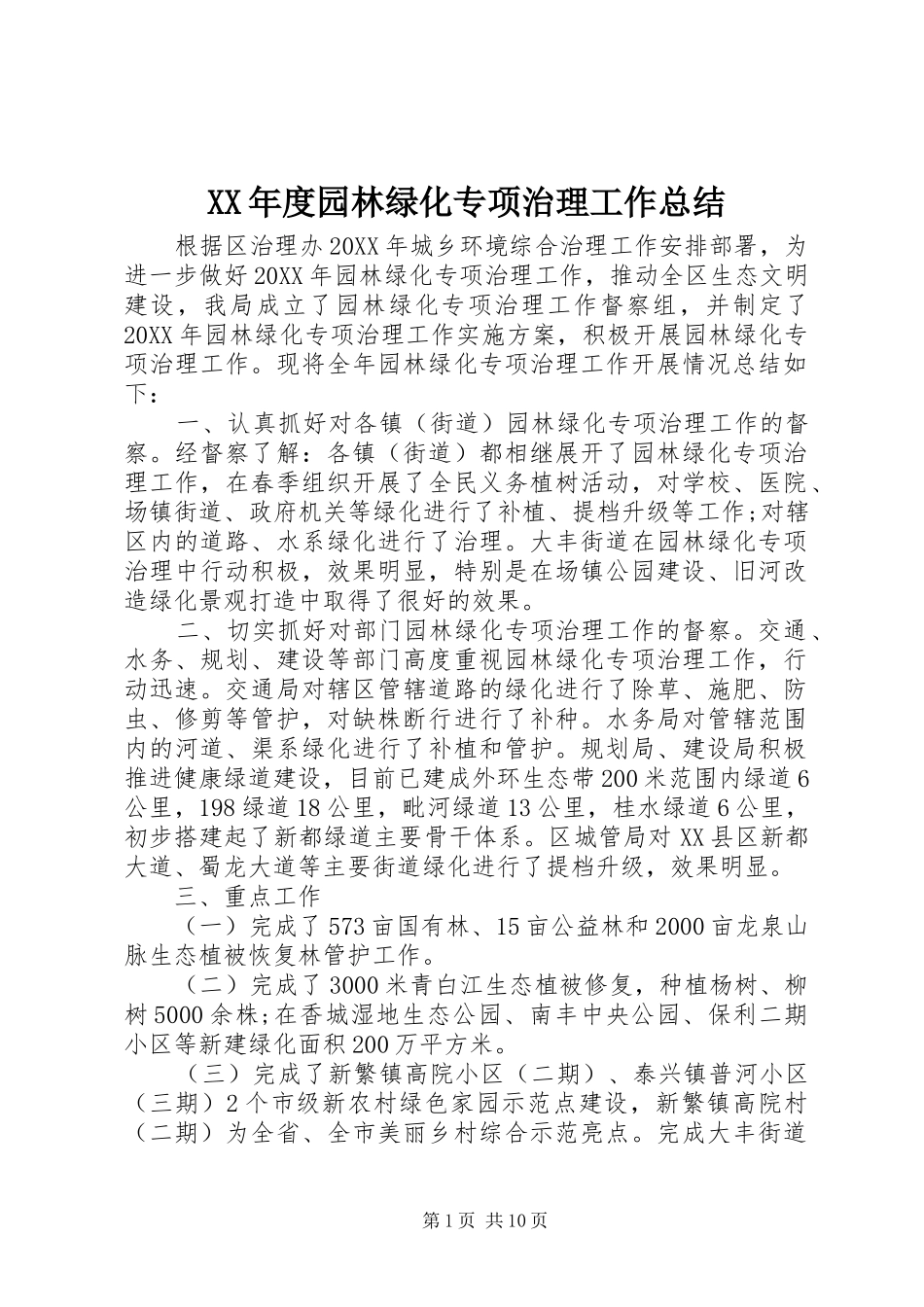 年度园林绿化专项治理工作总结_第1页