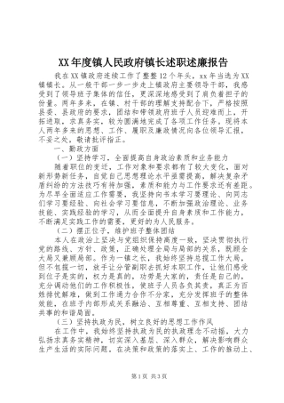 年度镇人民政府镇长述职述廉报告