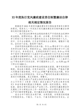 年度执行党风廉政建设责任制暨廉洁自律相关规定情况报告