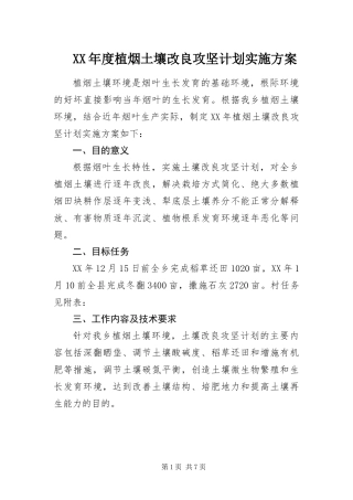 年度植烟土壤改良攻坚计划实施方案