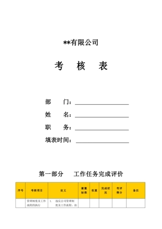 出纳岗位绩效考核表