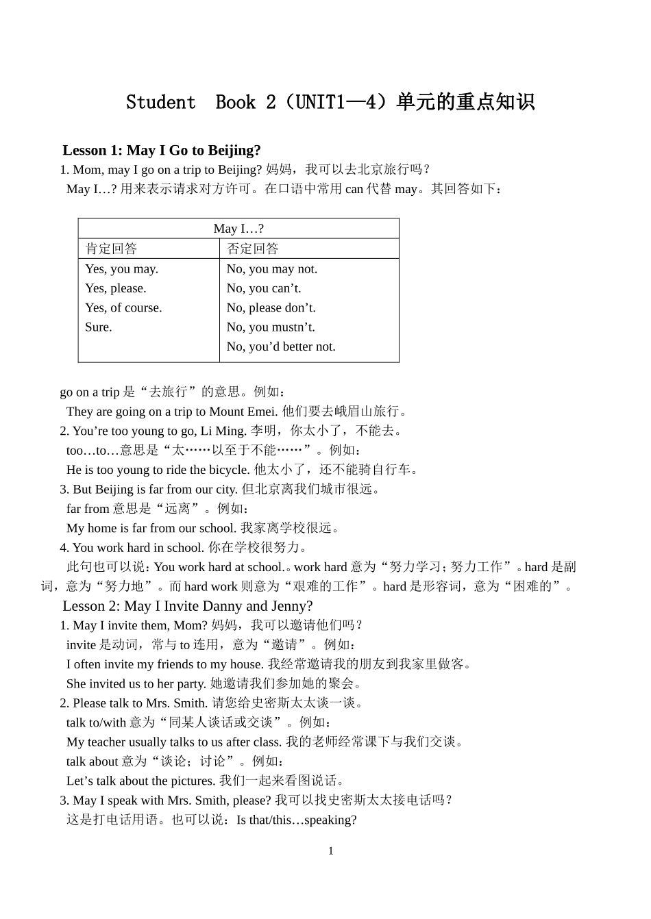 初二英语Student--Book-2(UNIT1—4)单元的重点知识_第1页