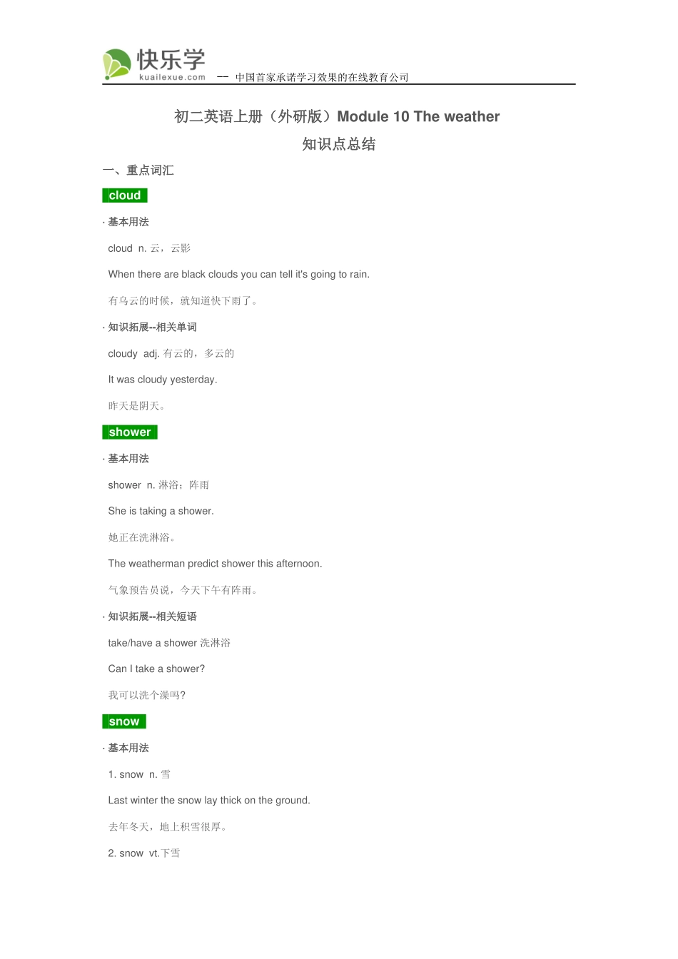 初二英语上册(外研版)Module-10-The-weather-知识点总结_第1页