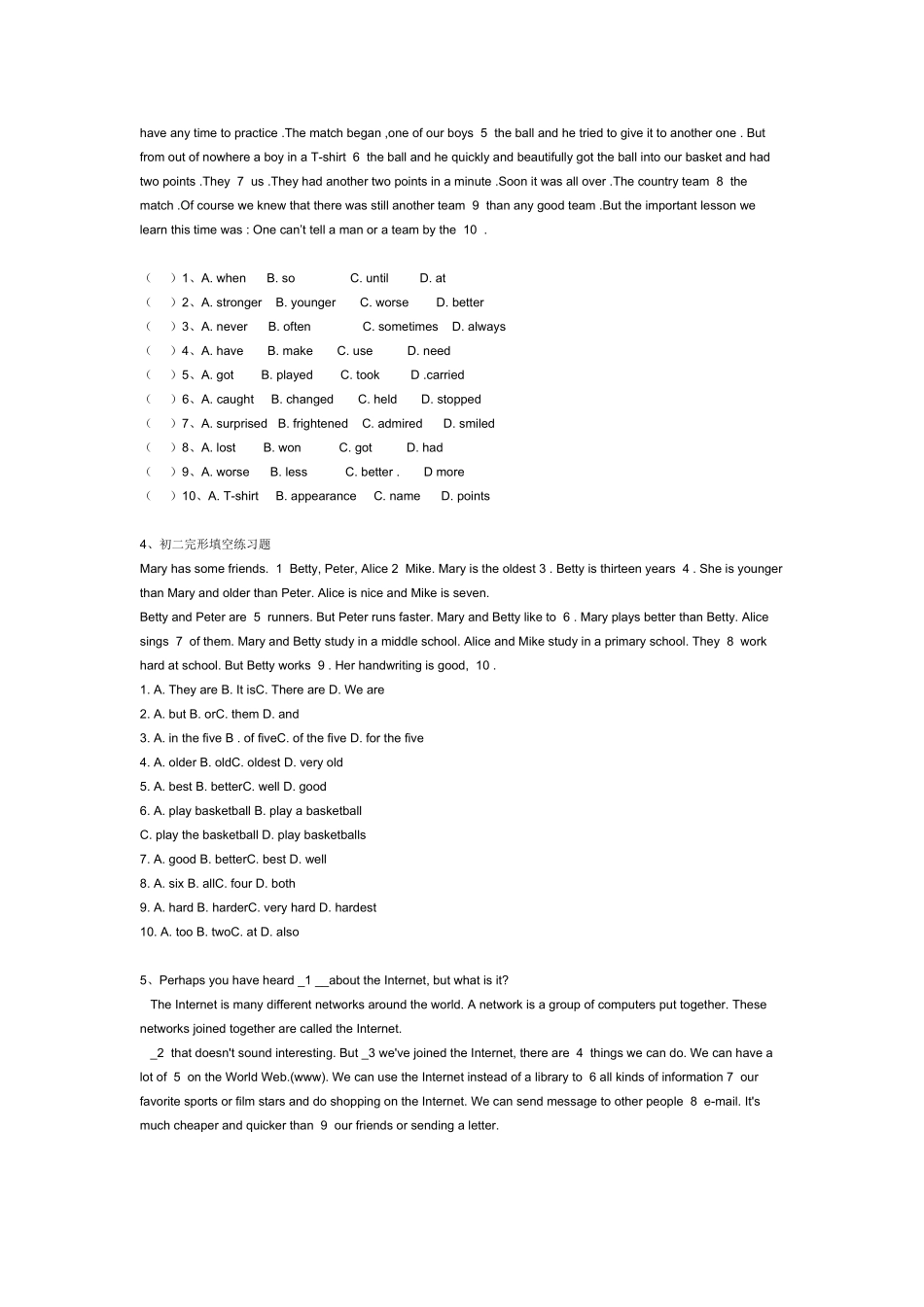 初二英语完形填空练习题(含答案)(同名5494)_第2页