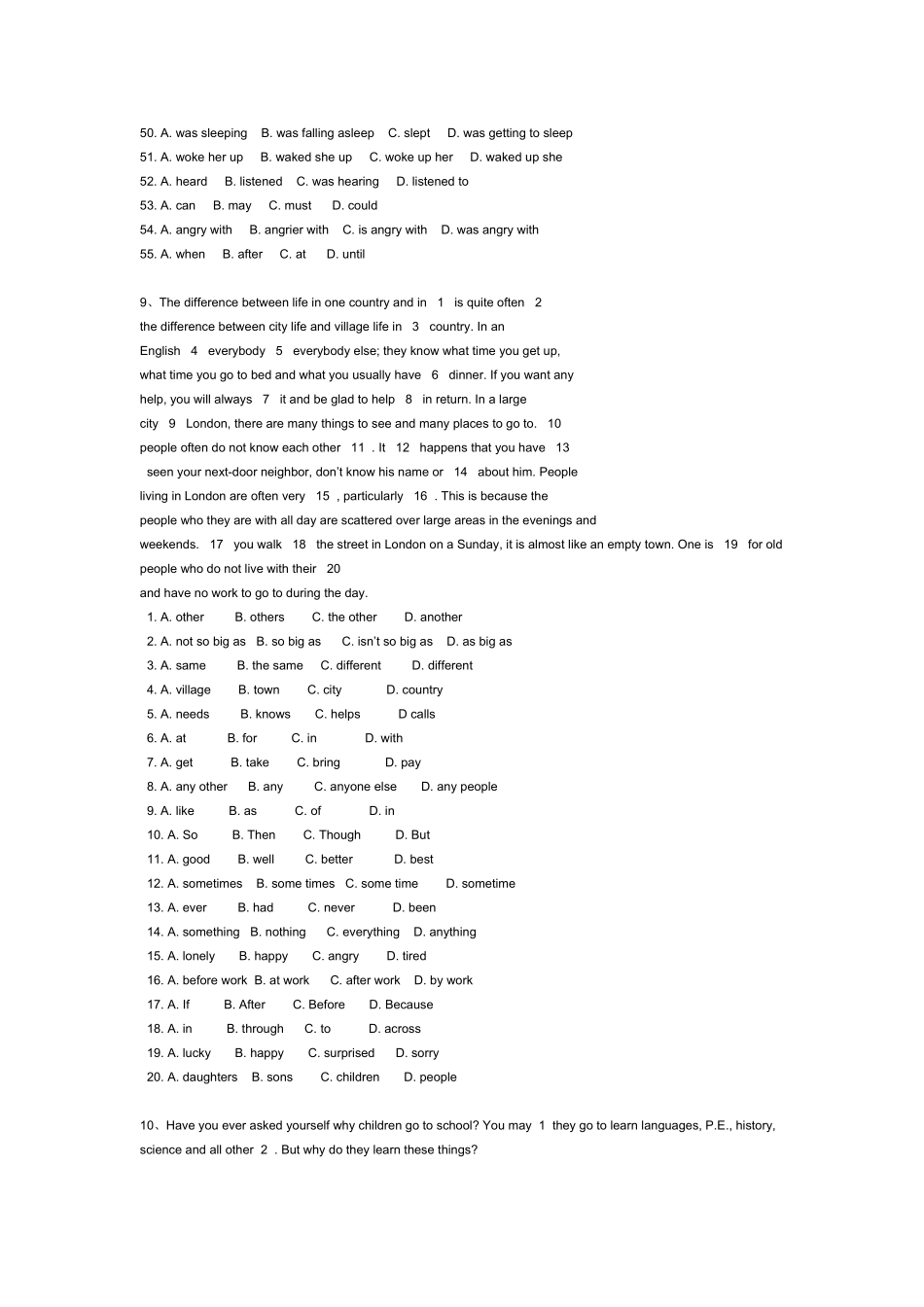 初二英语完形填空练习题(含答案)_第3页