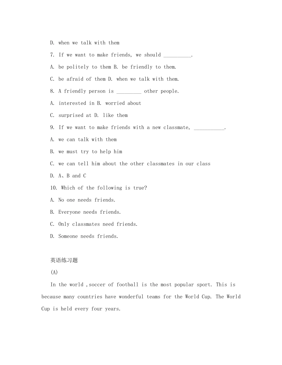 初二英语阅读理解练习题_第3页