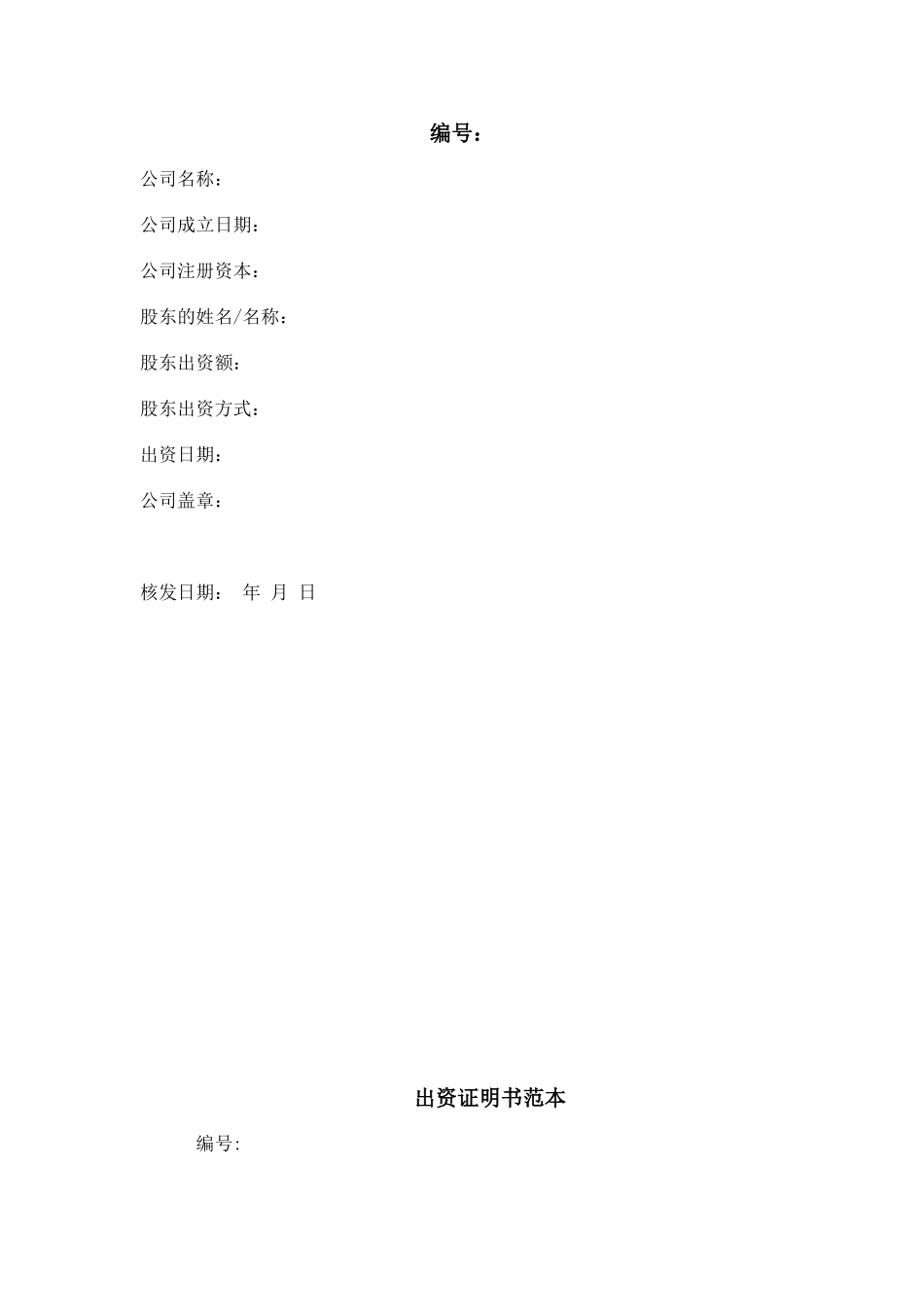 出资证明书模版_第2页