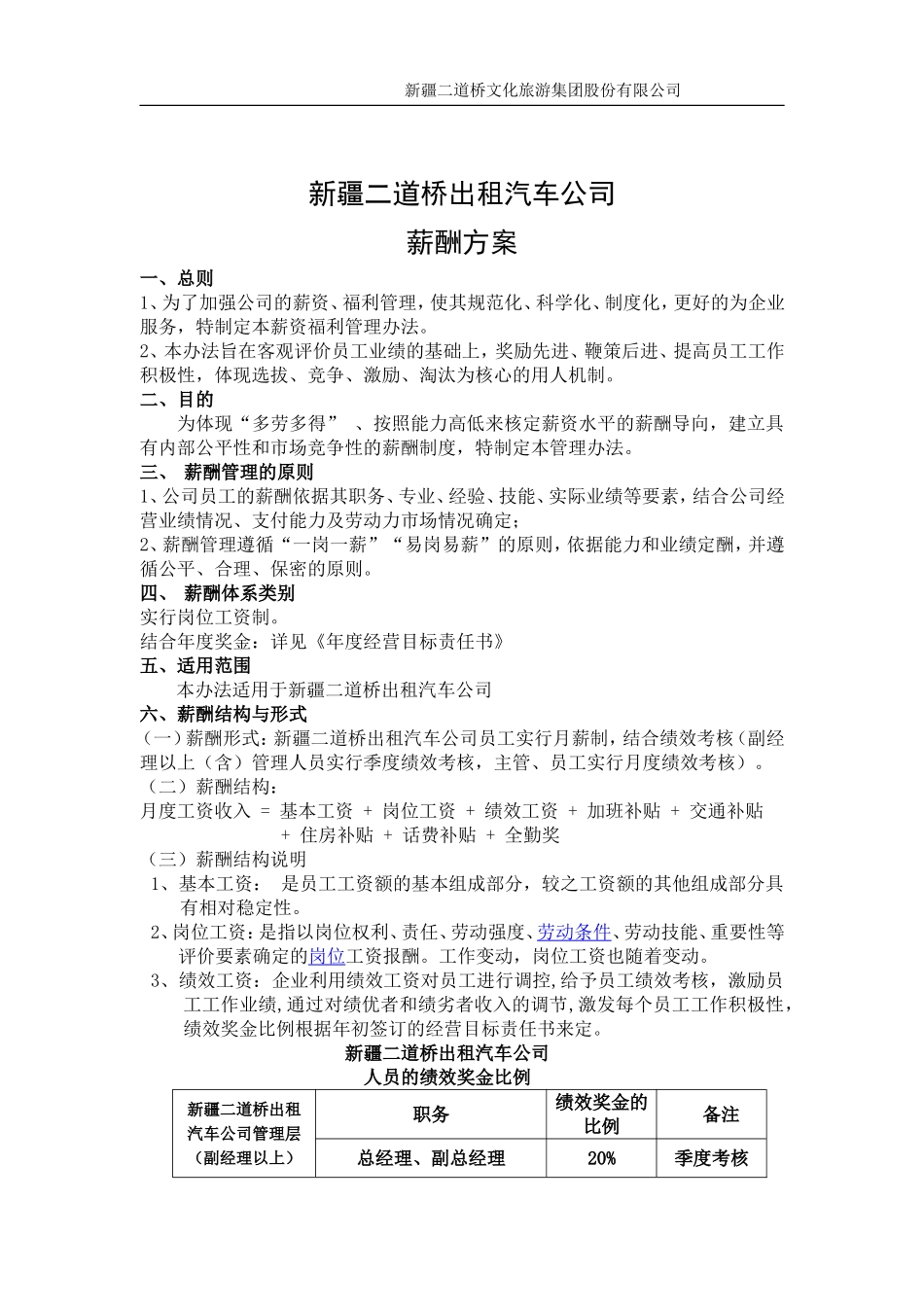 出租汽车-薪酬方案_第1页