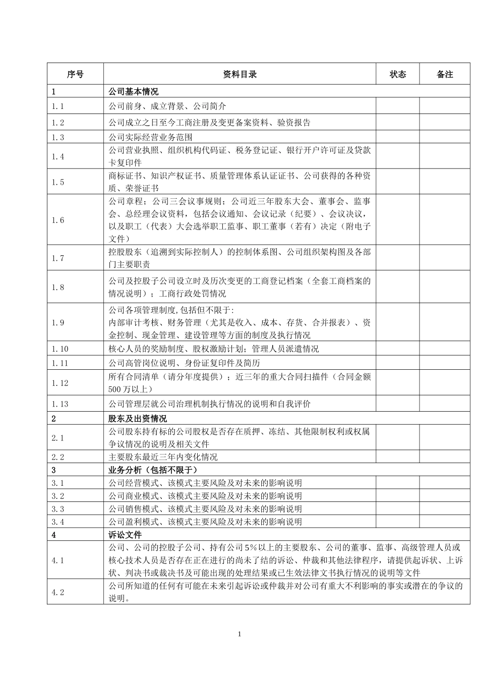初步尽调所需资料清单_第1页
