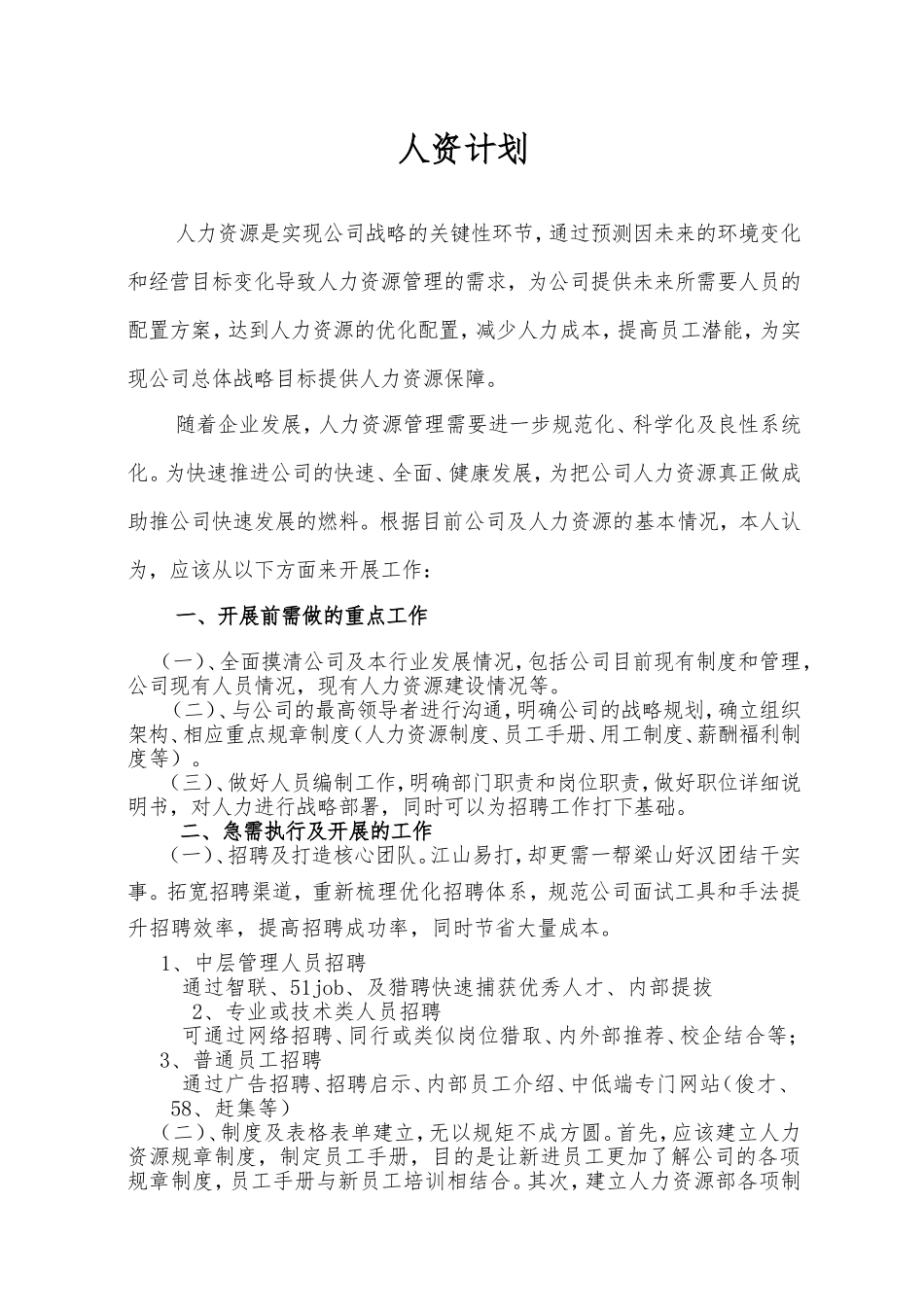 初创企业人力资源计划_第1页