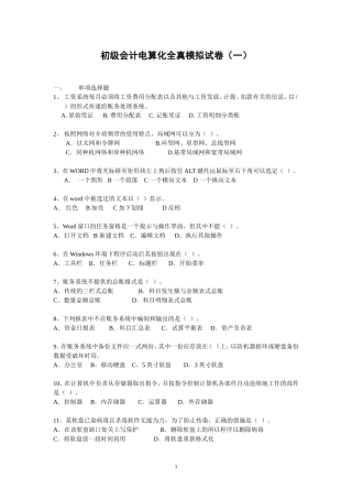 初级会计电算化全真模拟试卷及答案