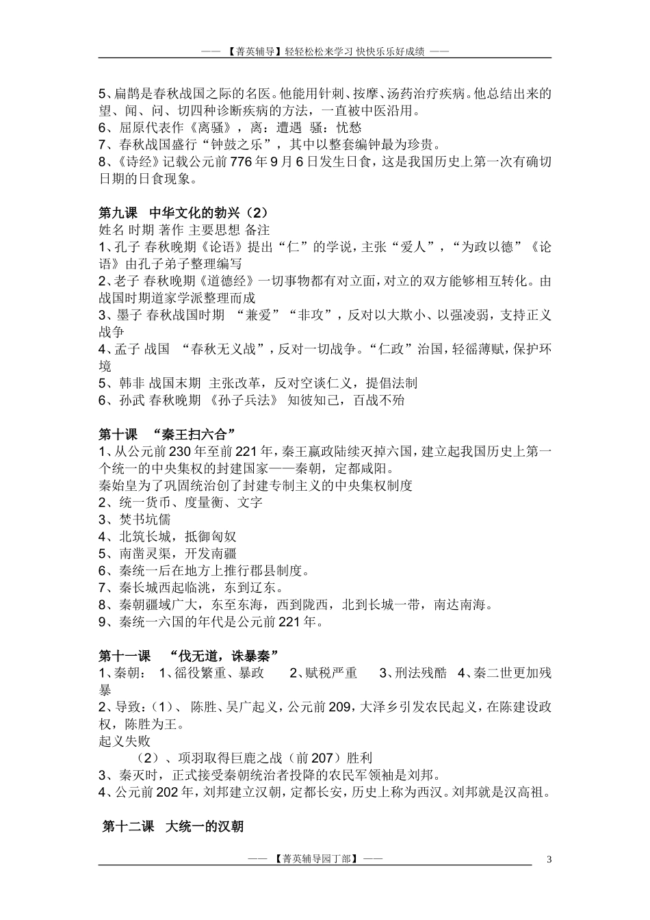 初一历史-上册期末复习【菁英辅导】_第3页