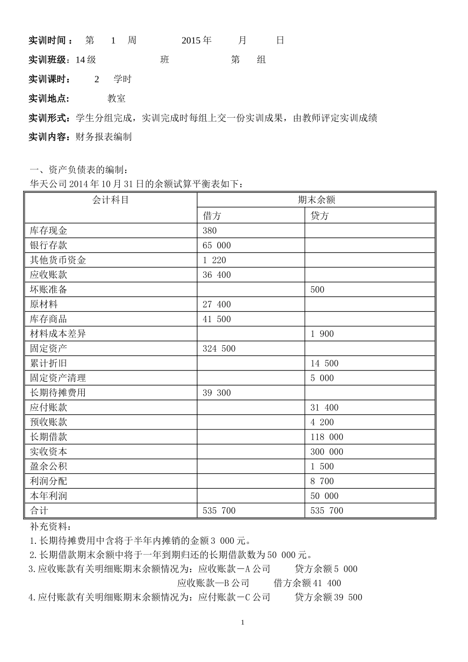初级会计实务实训资料_第1页