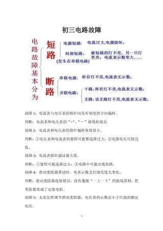 初三物理总复习电路故障