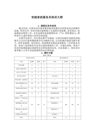 初级家政服务员教学大纲