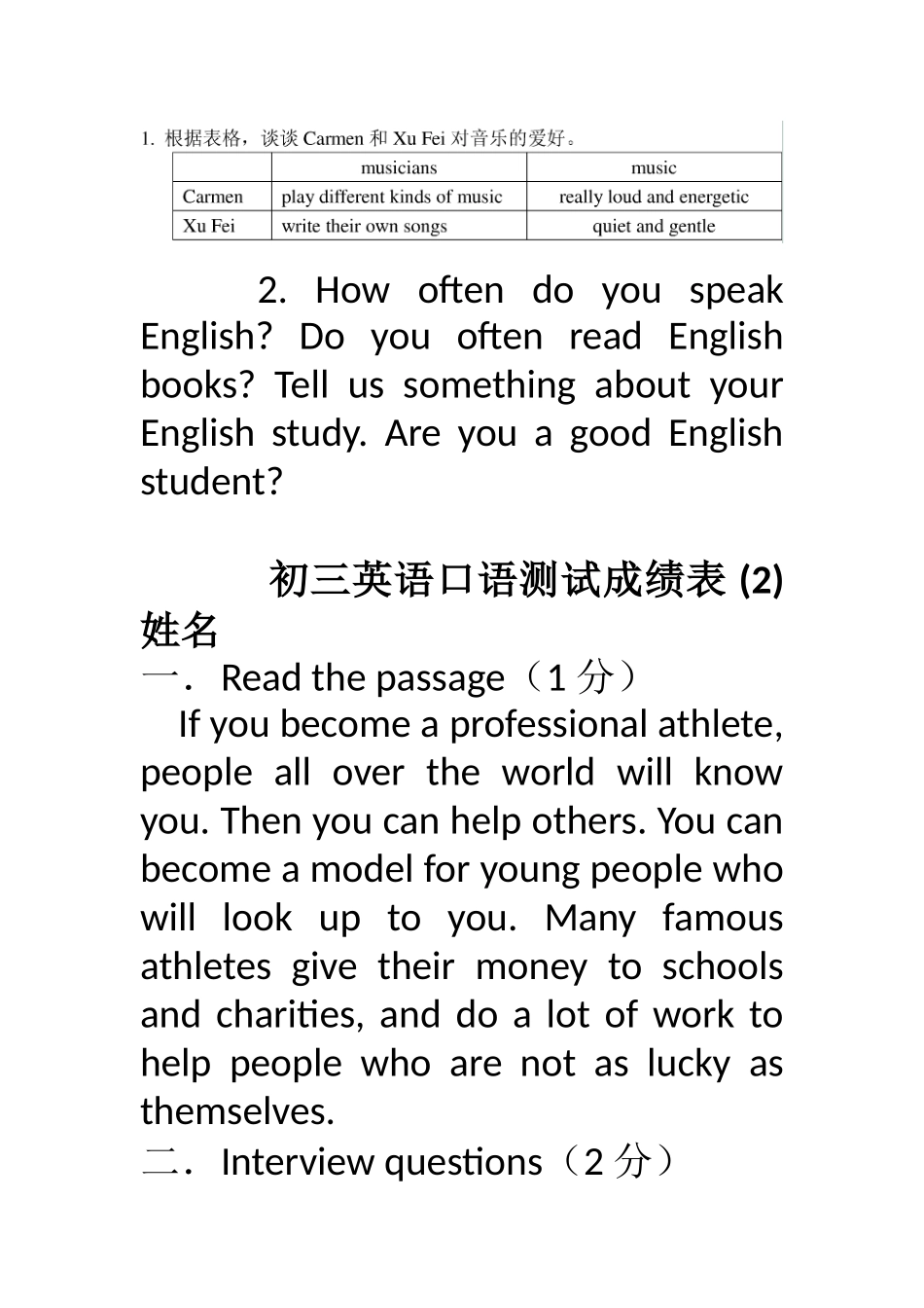 初三英语口语测试试题100篇汇集--考试必备_第2页