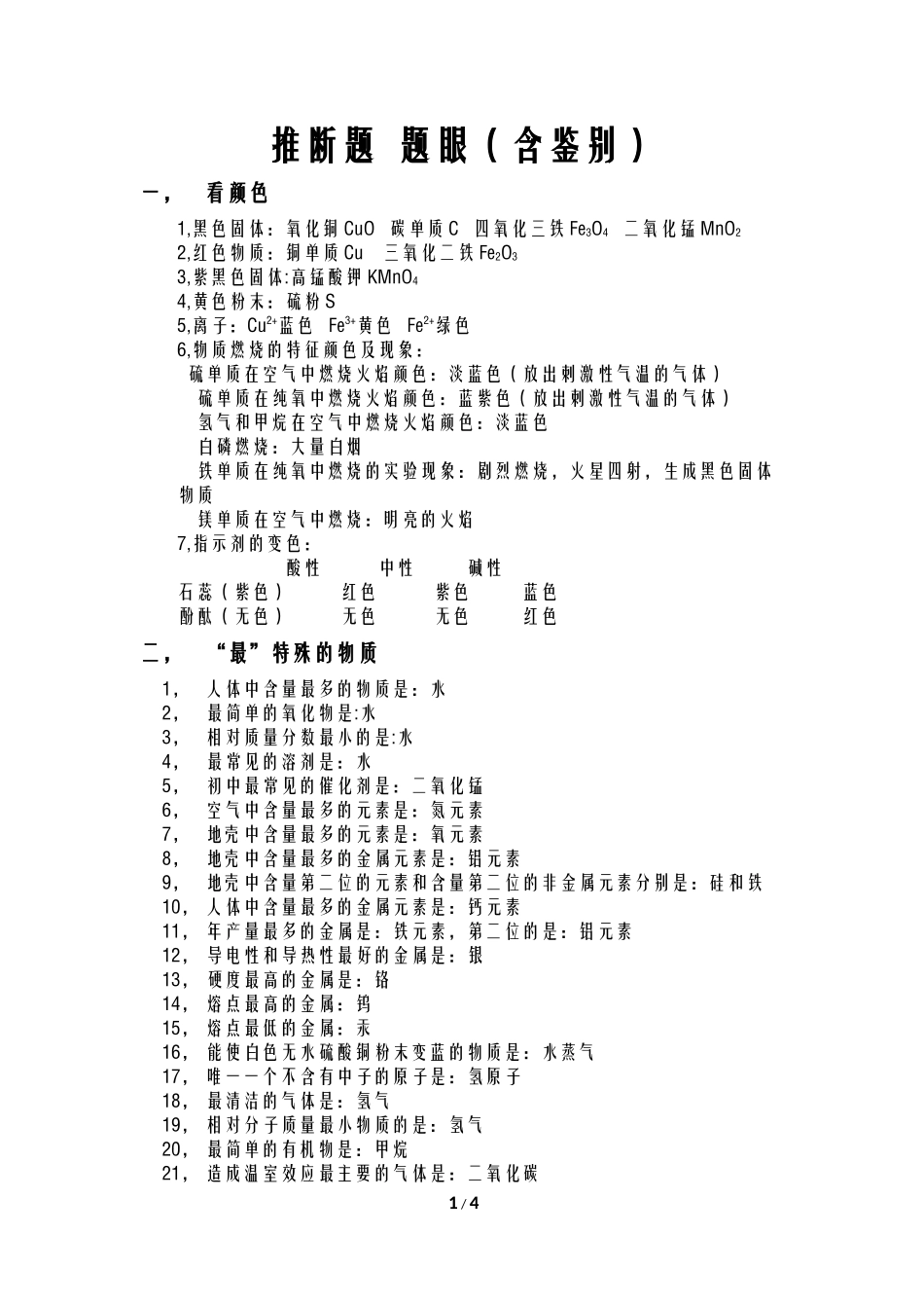 初三化学推断题题眼总结_第1页