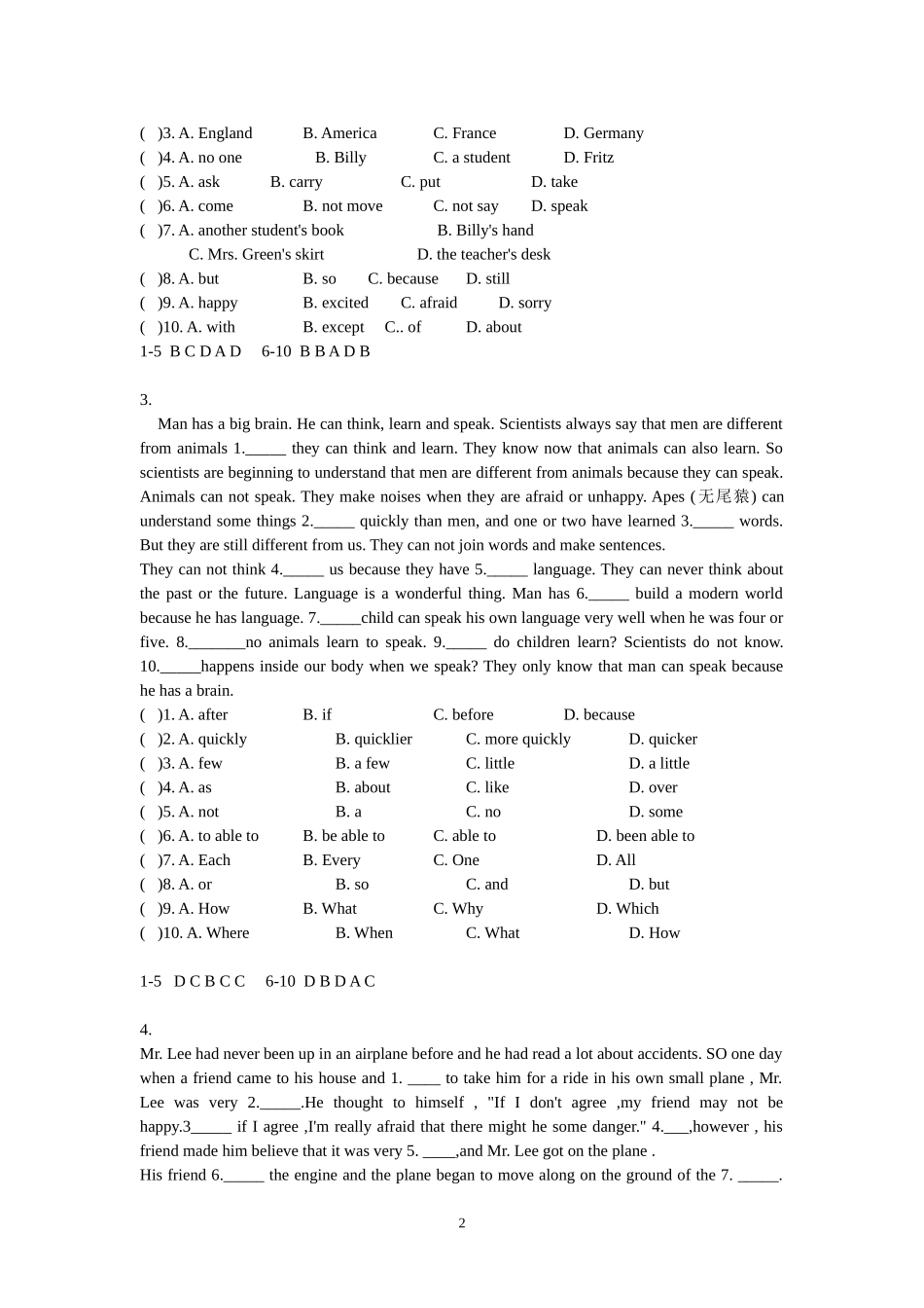 初三英语完形填和阅读理解_第2页